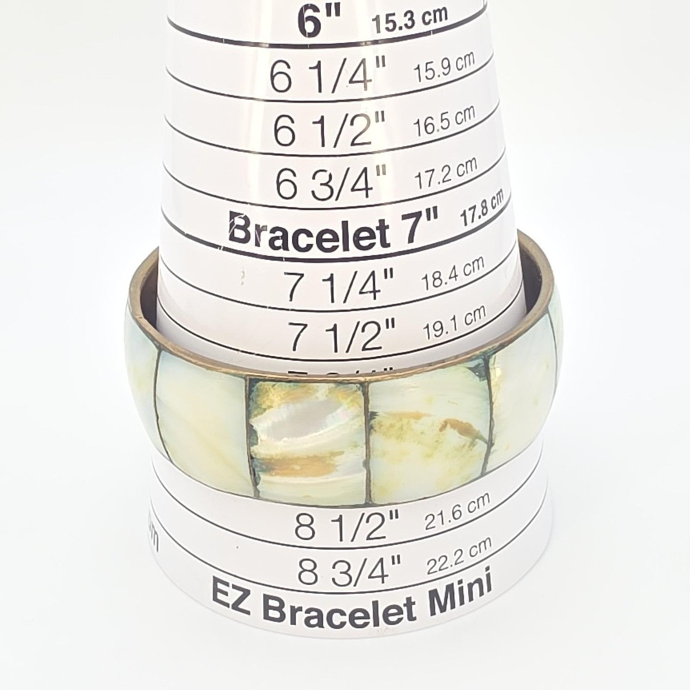 Vintage Mother Of Pearl Inlay Bracelet Wide Brass Bangle 8.5" FREE‎ $HIPPING!! - Picture 15 of 16